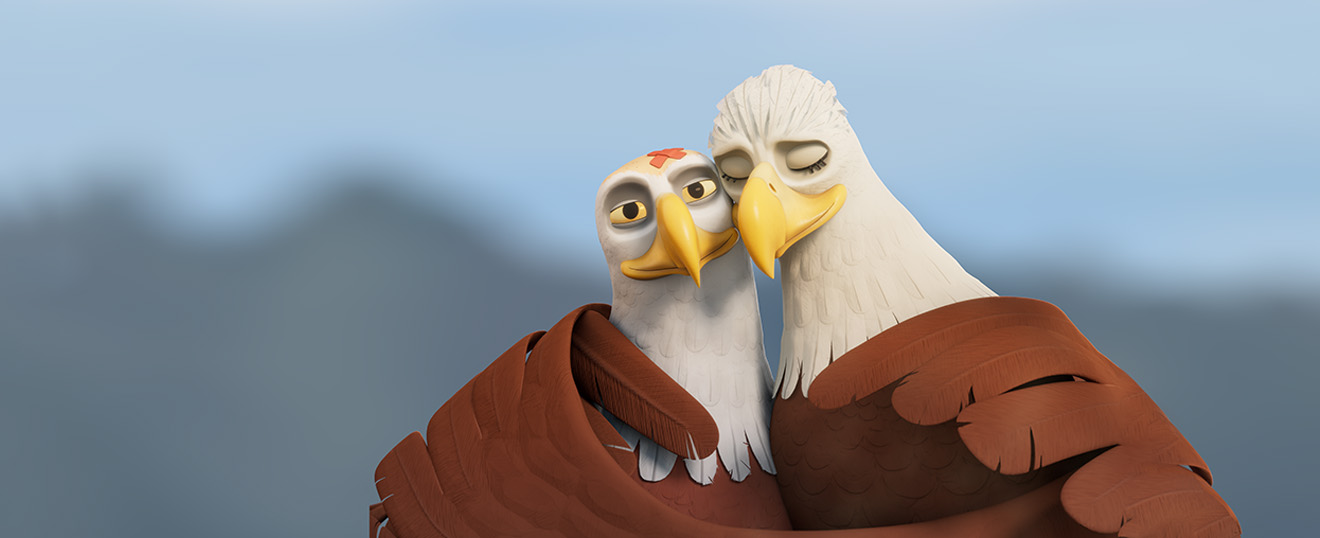 One bird consoling another that has skin cancer