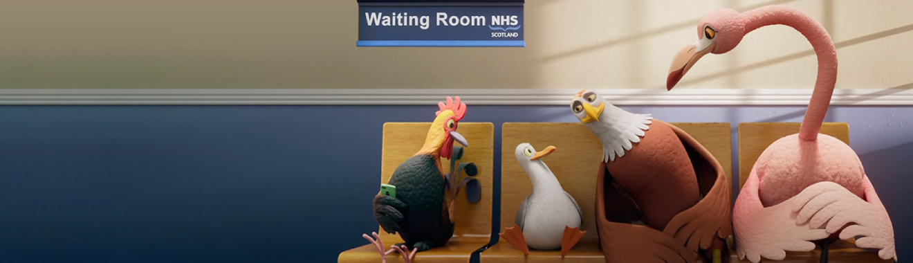 Various birds sitting in a Waiting room